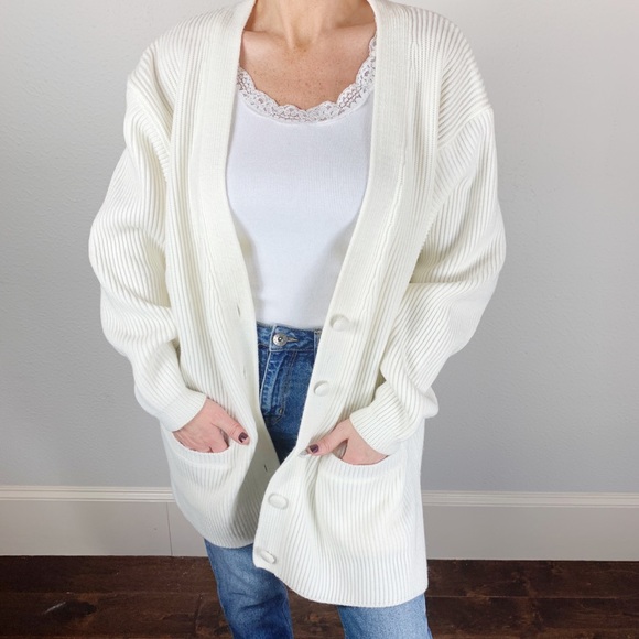 Vintage Sweaters - Vintage Long Oversized Boxy Chunky Knit Cardigan